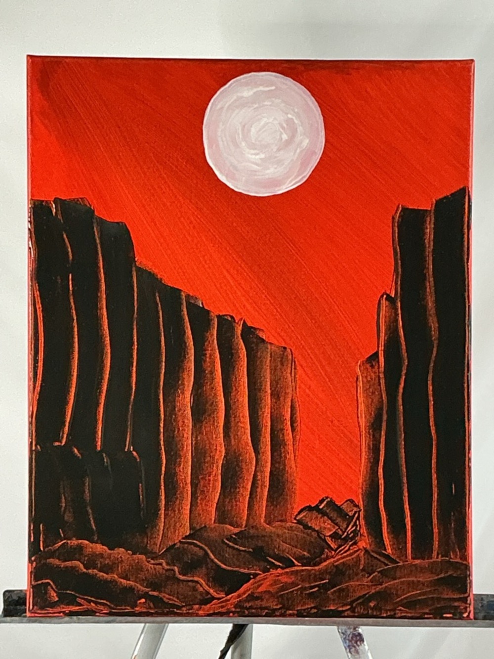 Original Southwest Canyon Acrylic Painting Red Black Signed Canvas Art 20x16